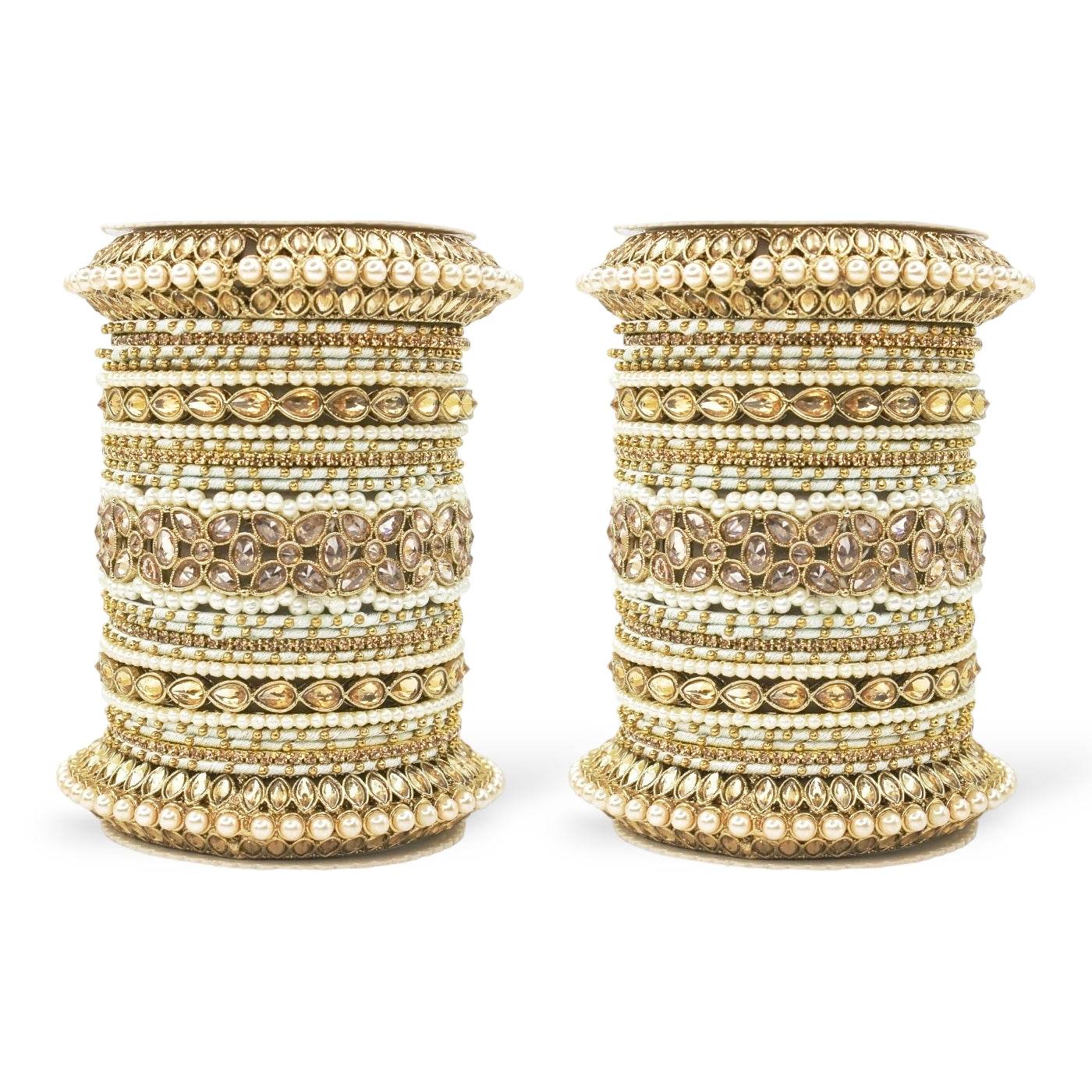 Beautiful Bridal Bangle Set with Pacheli Kada by T4 Jewels White All Bangle Sets T4 Jewels