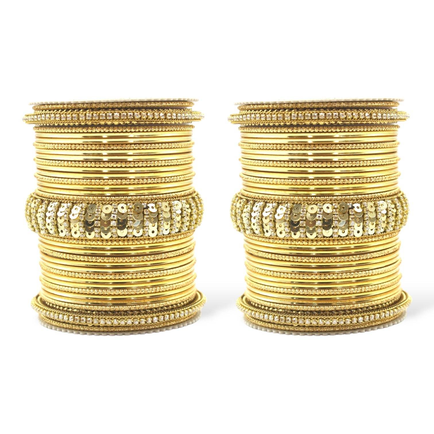 Beautiful Partywear Bangle set with Sequence Work Golden All Bangle Sets T4 Jewels