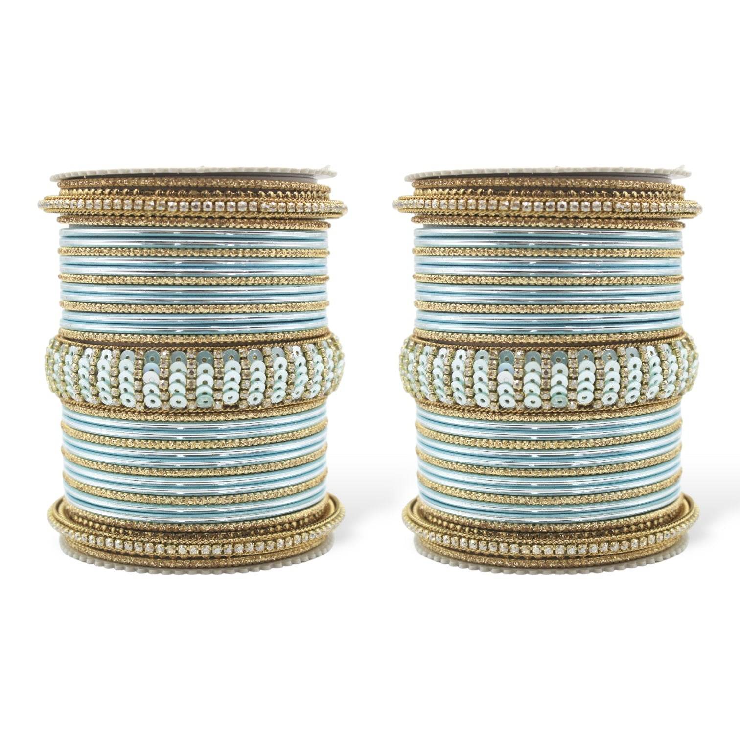 Beautiful Partywear Bangle set with Sequence Work Sky blue All Bangle Sets T4 Jewels