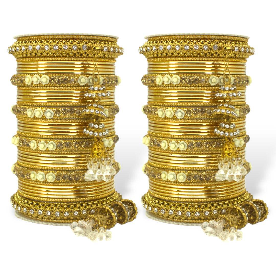 Antique Jhumki Latkan Bangle set for two hands by T4 Jewels Golden All Bangle Sets T4 Jewels