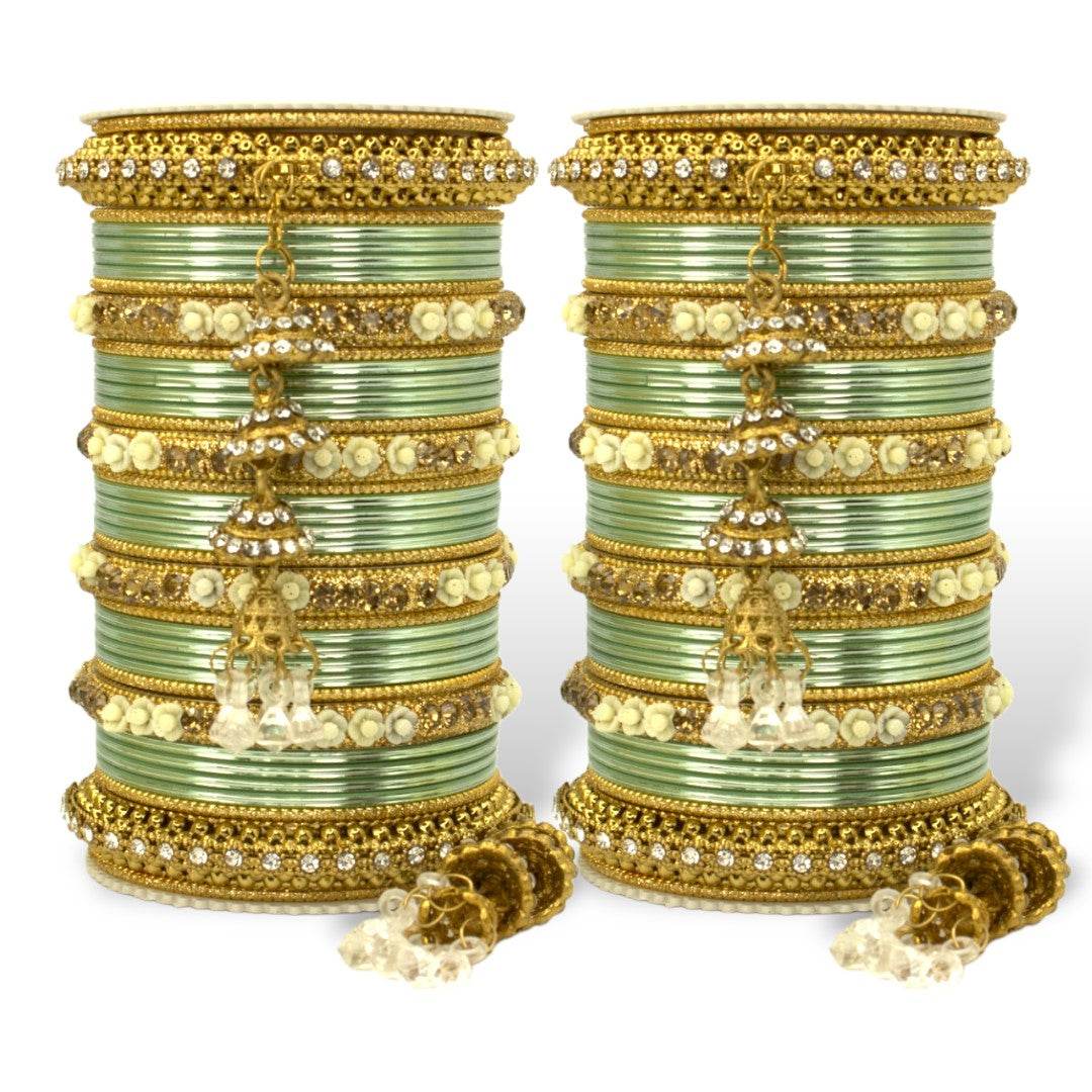 Antique Jhumki Latkan Bangle set for two hands by T4 Jewels Pista All Bangle Sets T4 Jewels