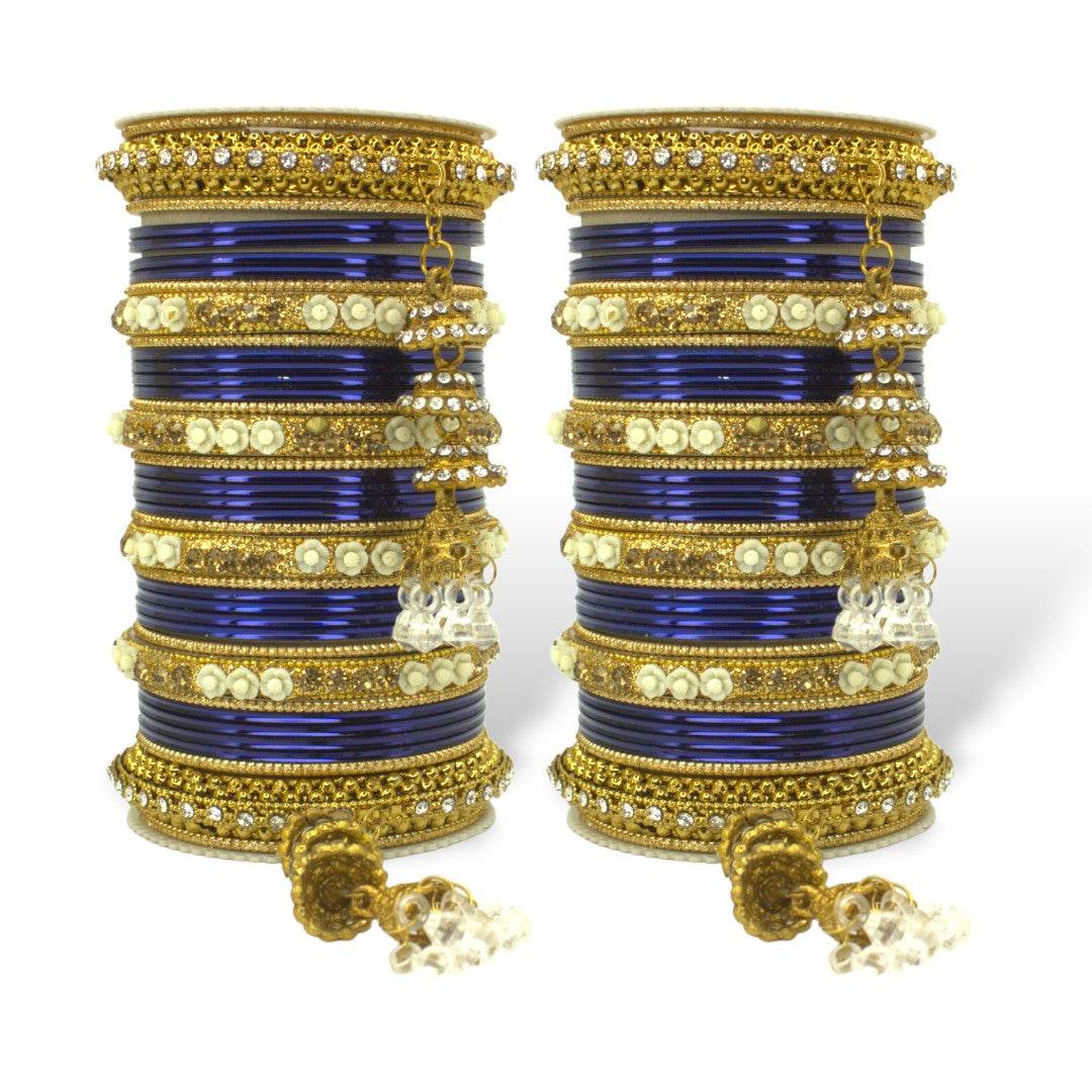 Antique Jhumki Latkan Bangle set for two hands by T4 Jewels Royal blue All Bangle Sets T4 Jewels