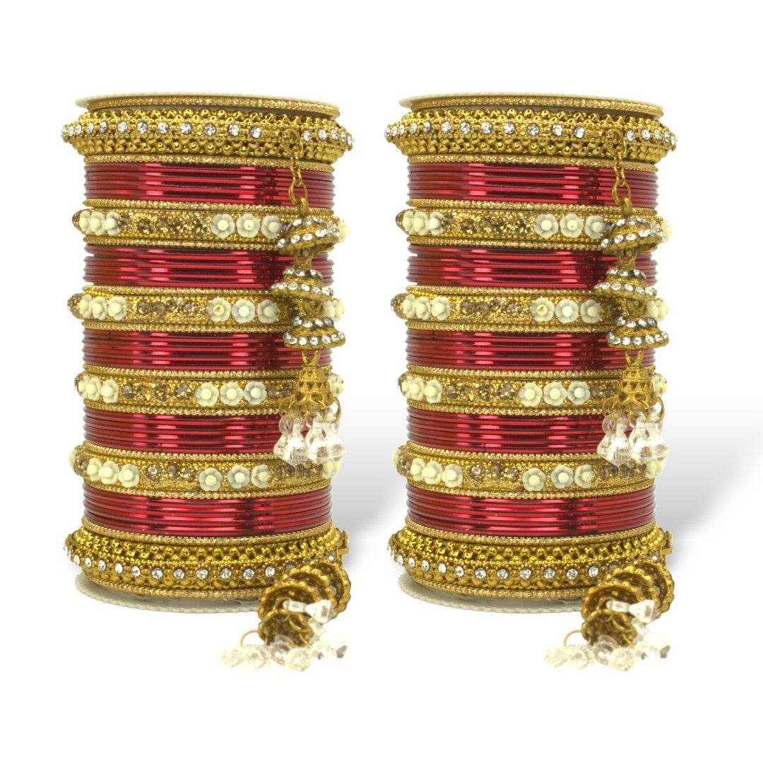 Antique Jhumki Latkan Bangle set for two hands by T4 Jewels Red All Bangle Sets T4 Jewels