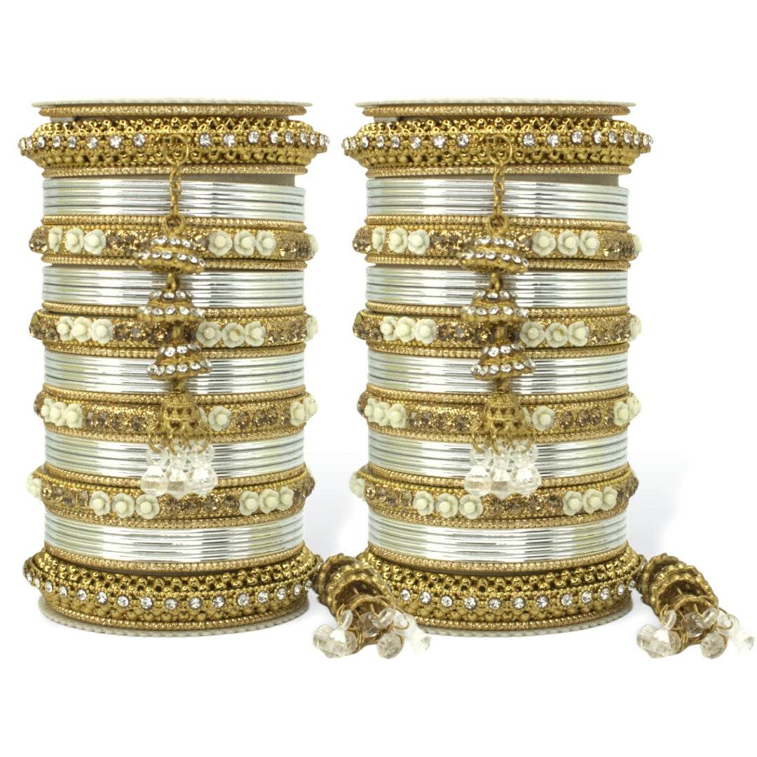 Antique Jhumki Latkan Bangle set for two hands by T4 Jewels Silver All Bangle Sets T4 Jewels