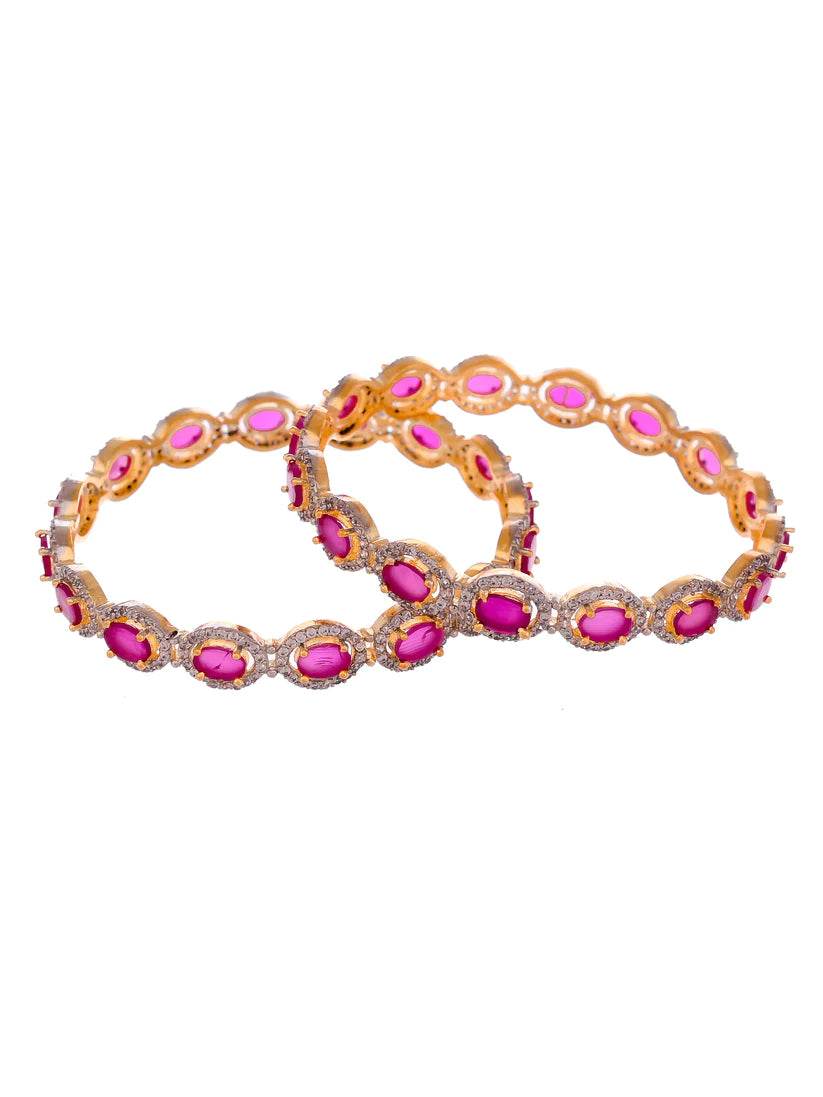 Set of 2 Gold Plated Pink AD Stone Studded Handcrafted Bangles (AD-0012) AD Bangles T4 Jewels