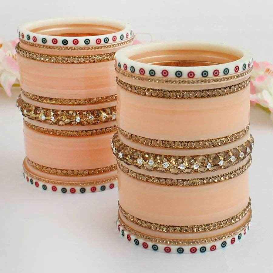 T4 Jewels Peach Color Bridal Chuda With White Kada & Patti-Availbale In All Sizes (CH12Z) Bridal Chuda T4 Jewels