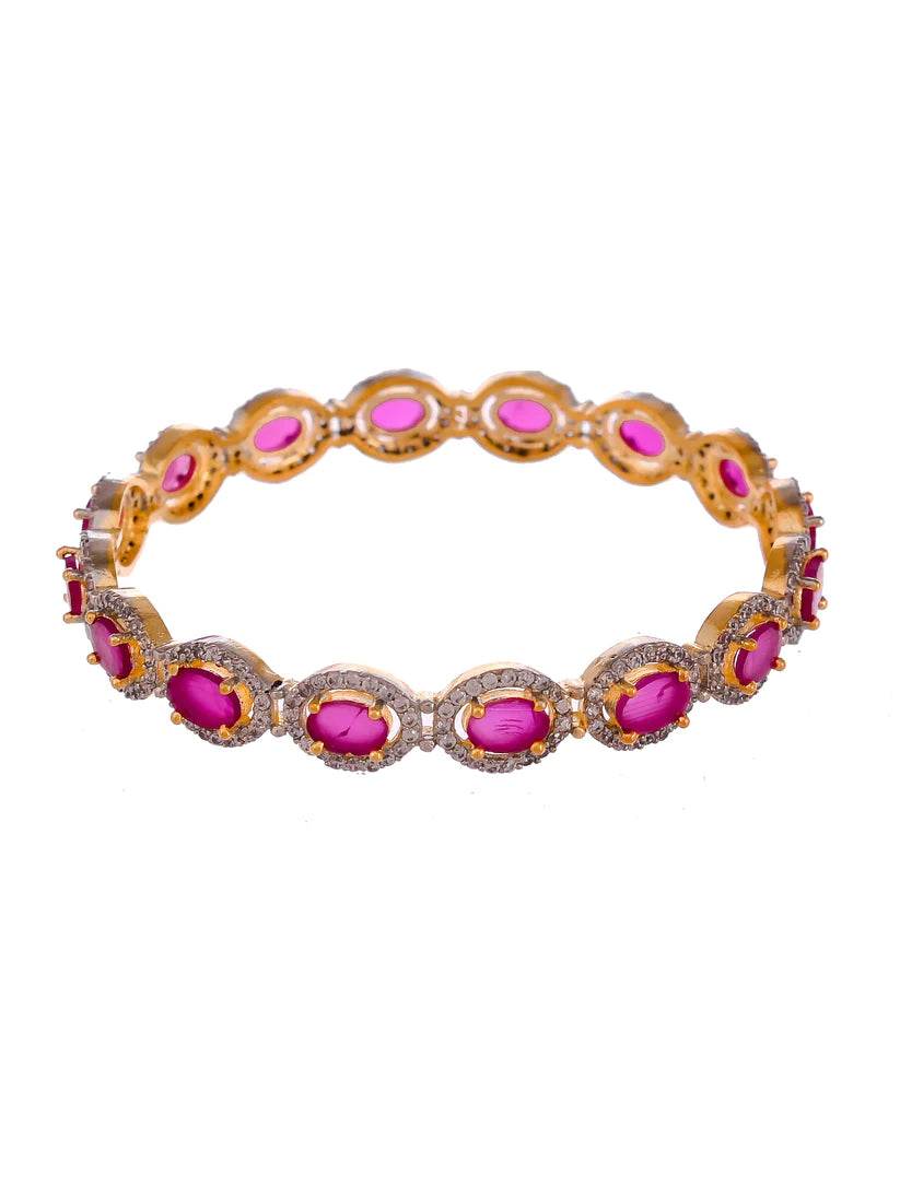 Set of 2 Gold Plated Pink AD Stone Studded Handcrafted Bangles (AD-0012) AD Bangles T4 Jewels