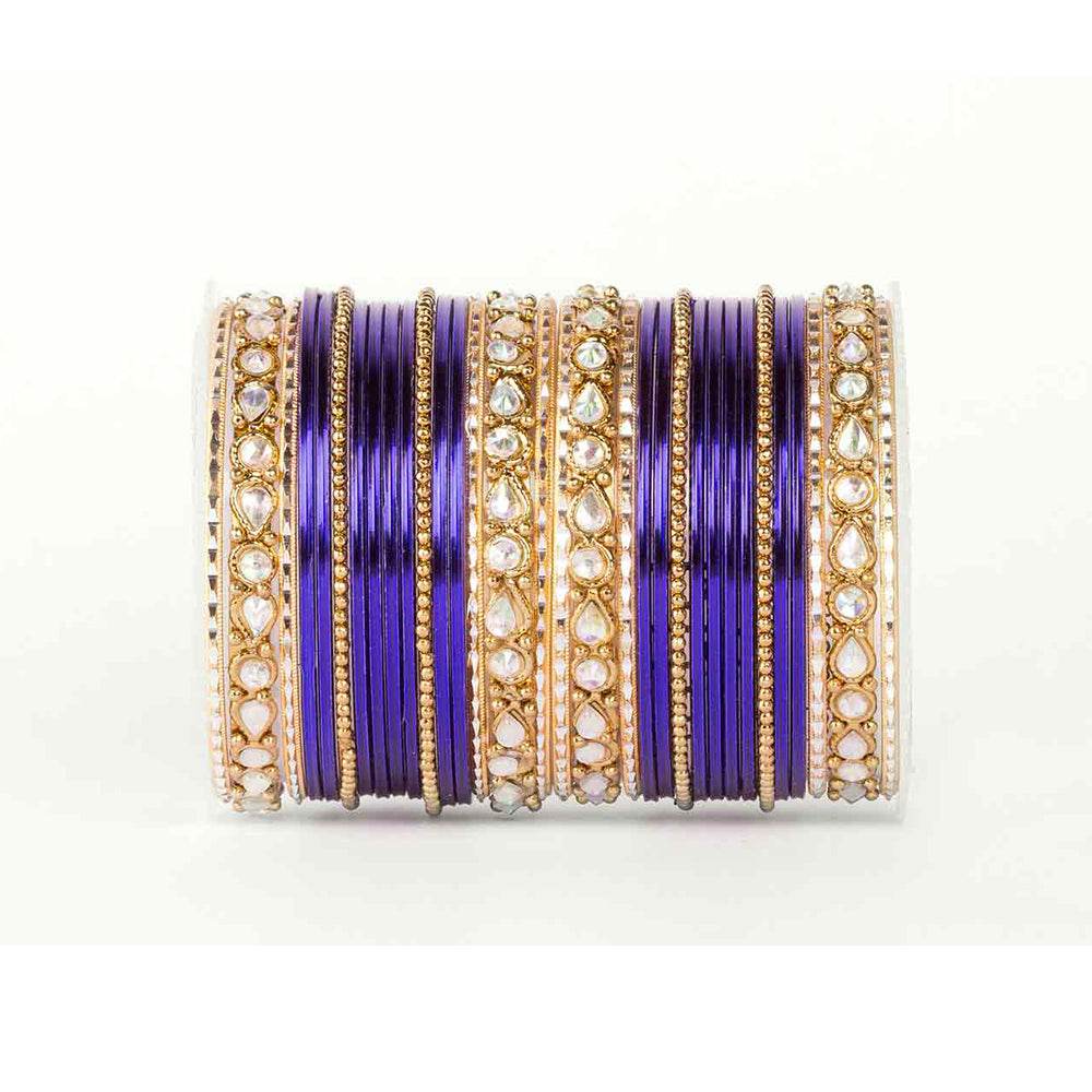 Kundan Gold Plating Bangle Set Blue All Bangle Sets T4 Jewels