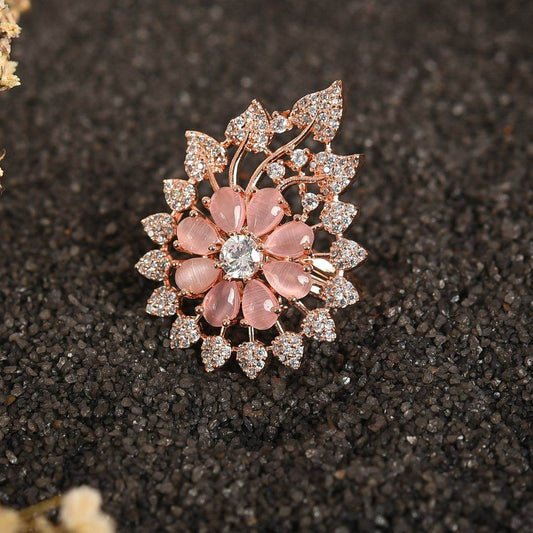 T4 Jewels Flower Design American Diamond Ring - ADR0012 Rings T4 Jewels