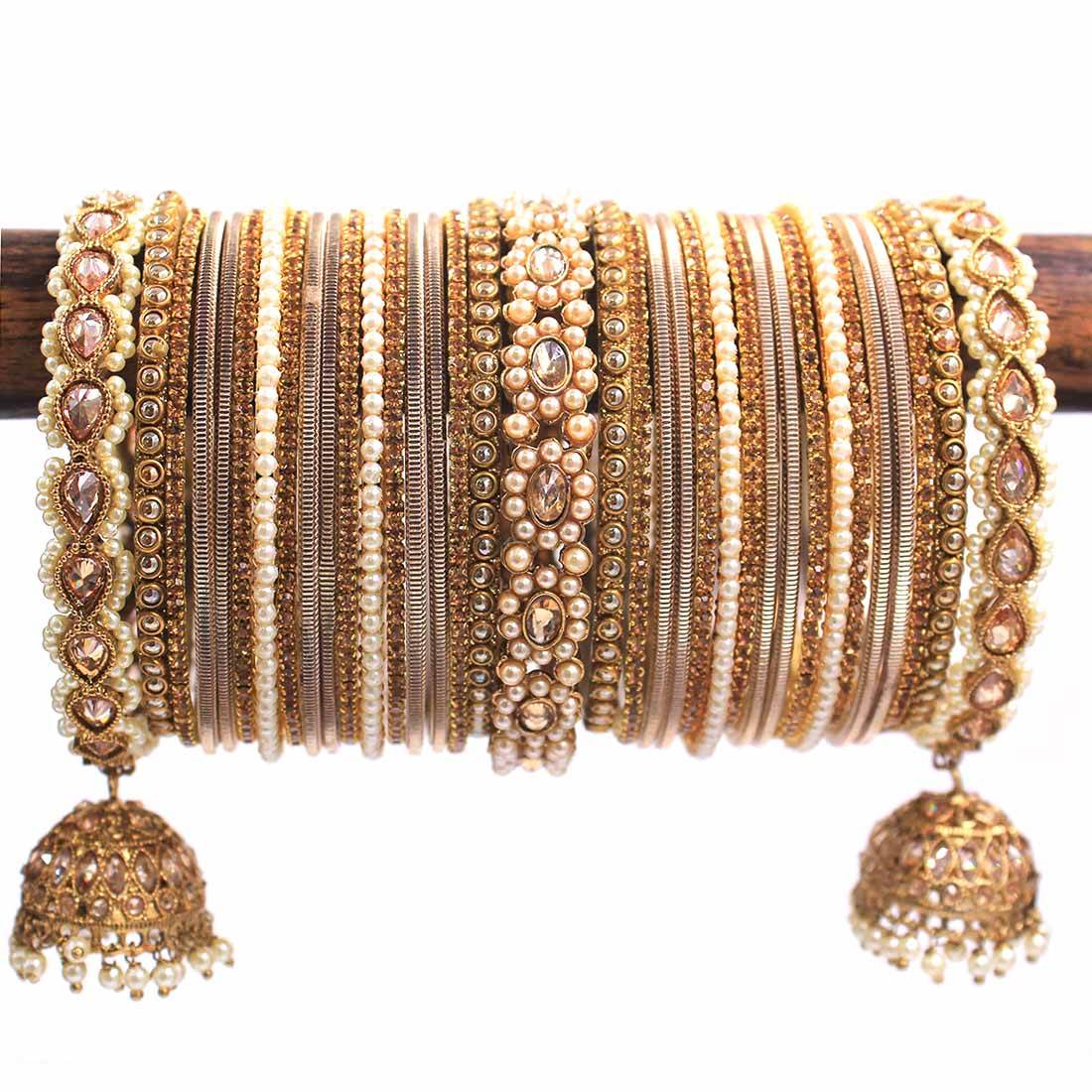 Rich Texture bangle set with Jhumki Borders by T4 Jewels for One Hand Earth All Bangle Sets T4 Jewels