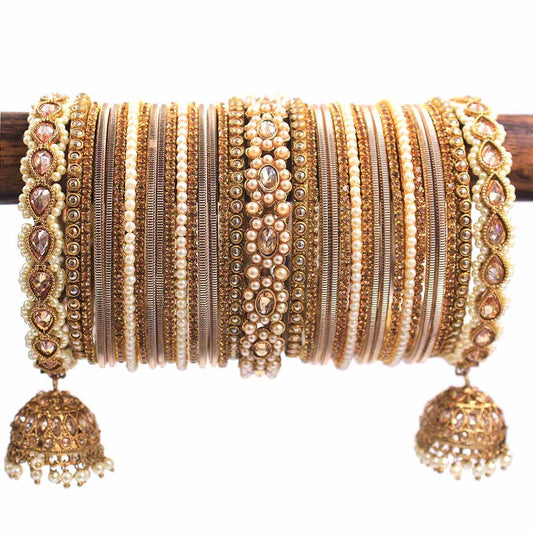 Rich Texture bangle set with Jhumki Borders by T4 Jewels for One Hand Earth All Bangle Sets T4 Jewels