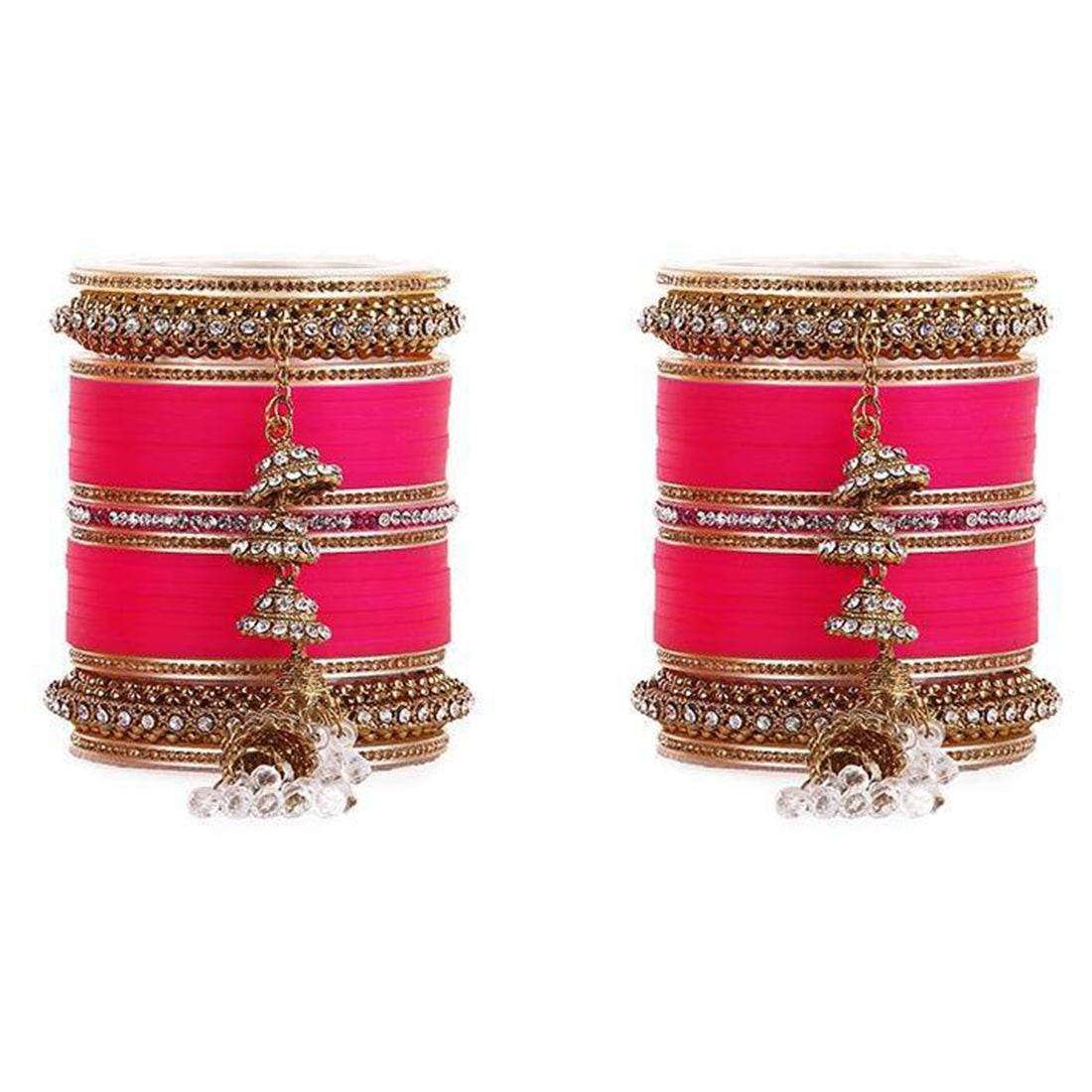 Beautiful Marriage Chura With Jhumki And Latkan Fuchsia Bridal Chuda T4 Jewels