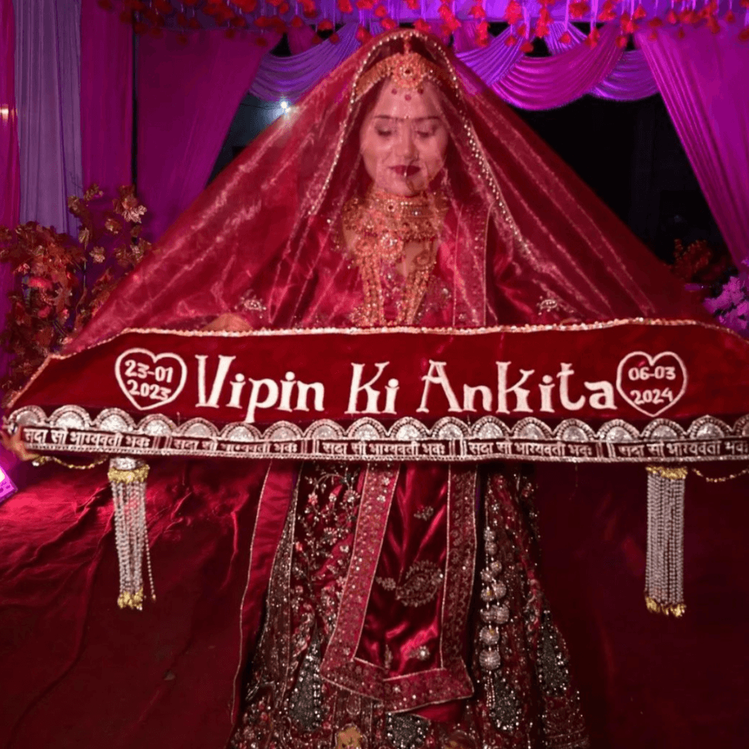 Bride Entry Customized Bridal Dupatta With Name For Wedding & Engagement Customized Chunri For Wedding T4 Jewels