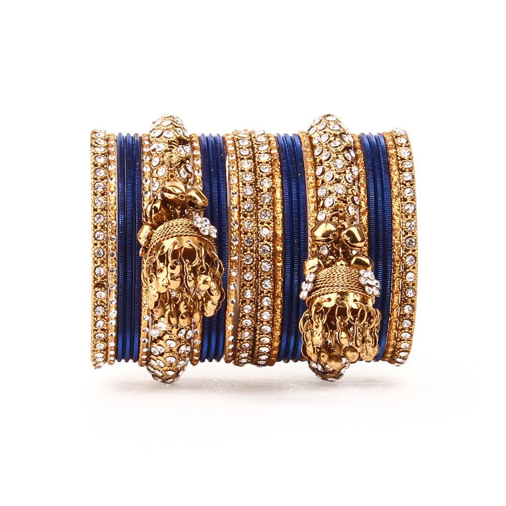 Traditional Shining Jhumki Bangle Set For Two Hands By T4 Jewels Blue All Bangle Sets T4 Jewels