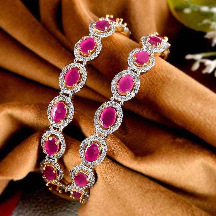 Set of 2 Gold Plated Pink AD Stone Studded Handcrafted Bangles (AD-0012) AD Bangles T4 Jewels