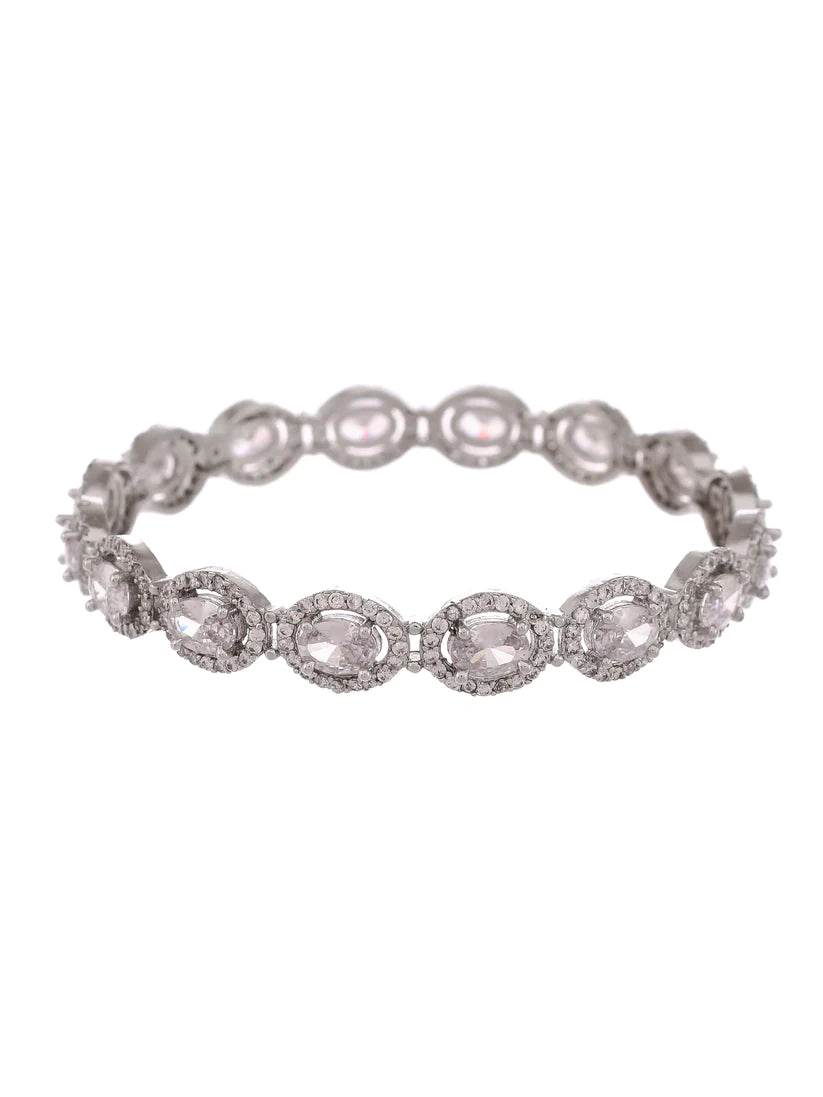 Set of 2 Silver Plated American Diamond Stone Studded Handcrafted Bangles (AD-0013) AD Bangles T4 Jewels