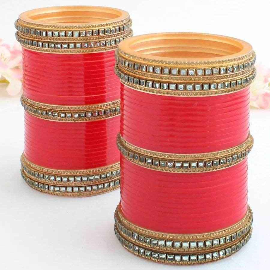 T4 Jewels Dark Pink Color Bridal Chuda With White Kada & Patti-Availbale In All Sizes (CH13Z) Bridal Chuda T4 Jewels