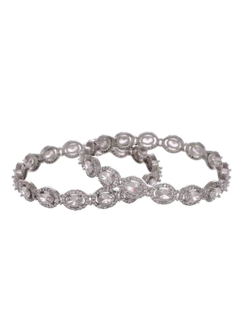Set of 2 Silver Plated American Diamond Stone Studded Handcrafted Bangles (AD-0013) AD Bangles T4 Jewels