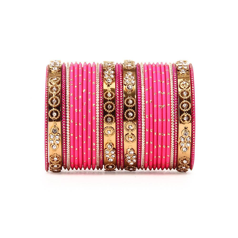 Traditional Bangle Set With Golden Dotted Bangles Pink All Bangle Sets T4 Jewels