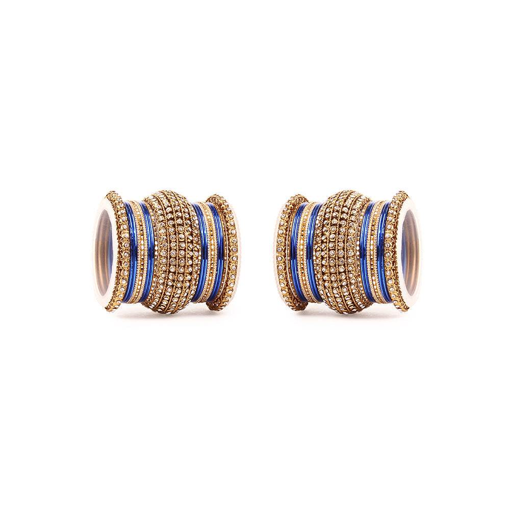 Set of 2 Colored Chakri Shining Bangle Set Blue All Bangle Sets T4 Jewels