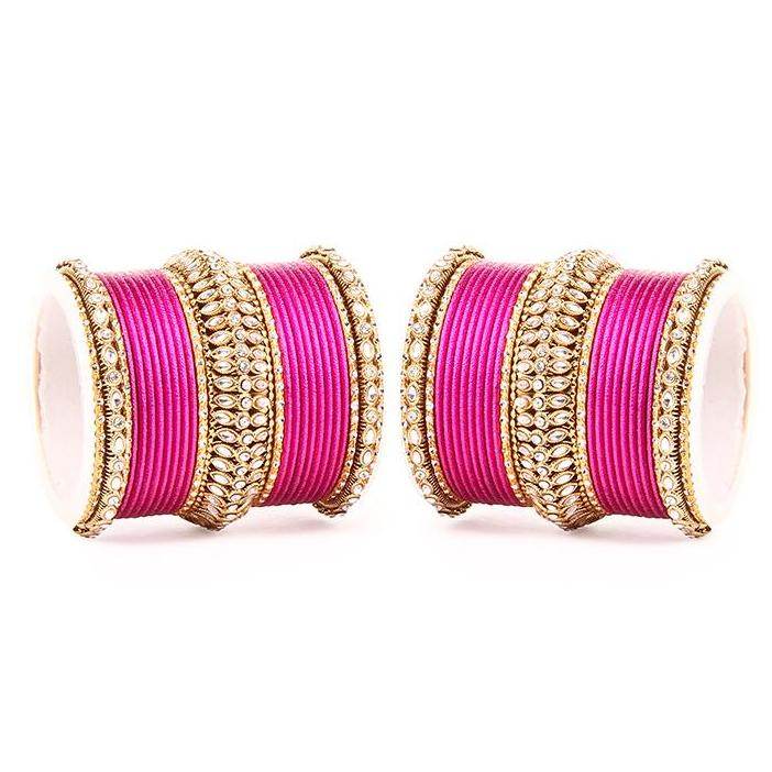 Set of 2 Bridal Kundan Bangle Set Pink All Bangle Sets T4 Jewels
