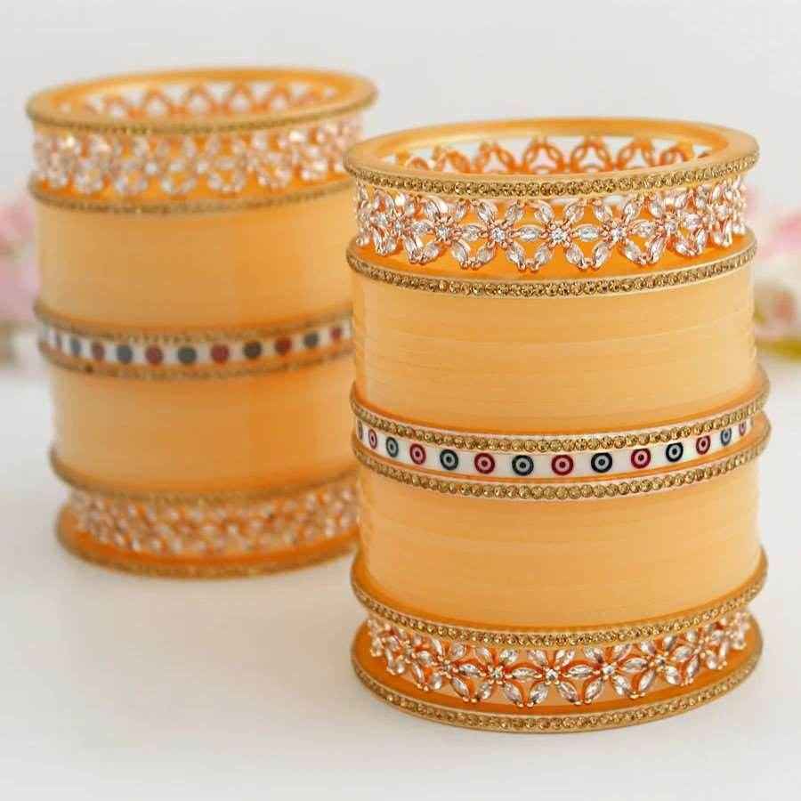 T4 Jewels Peach Color American Diamond Bridal Chuda-Available In All Sizes (CH14Z) Bridal Chuda T4 Jewels