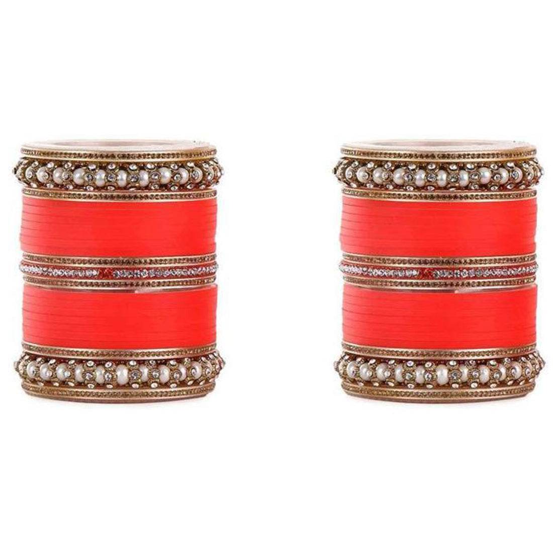 Wedding Chura With Pearl And Stone Kada Orange Bridal Chuda T4 Jewels