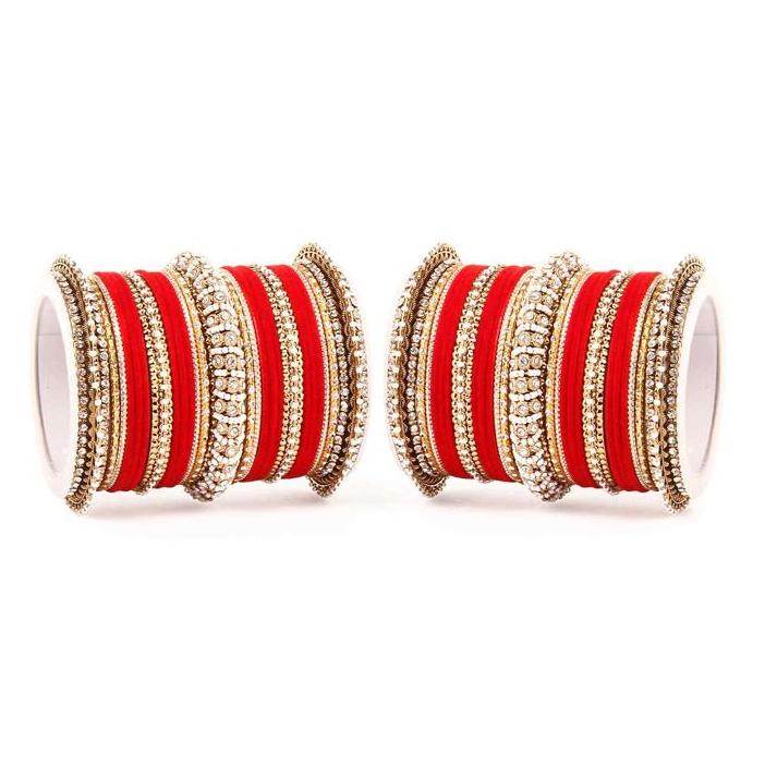 Set of 2 Beautiful Velvet Bangle And Pearl Bangle Set Red All Bangle Sets T4 Jewels
