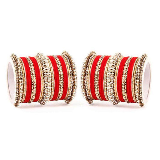 Set of 2 Beautiful Velvet Bangle And Pearl Bangle Set Red All Bangle Sets T4 Jewels