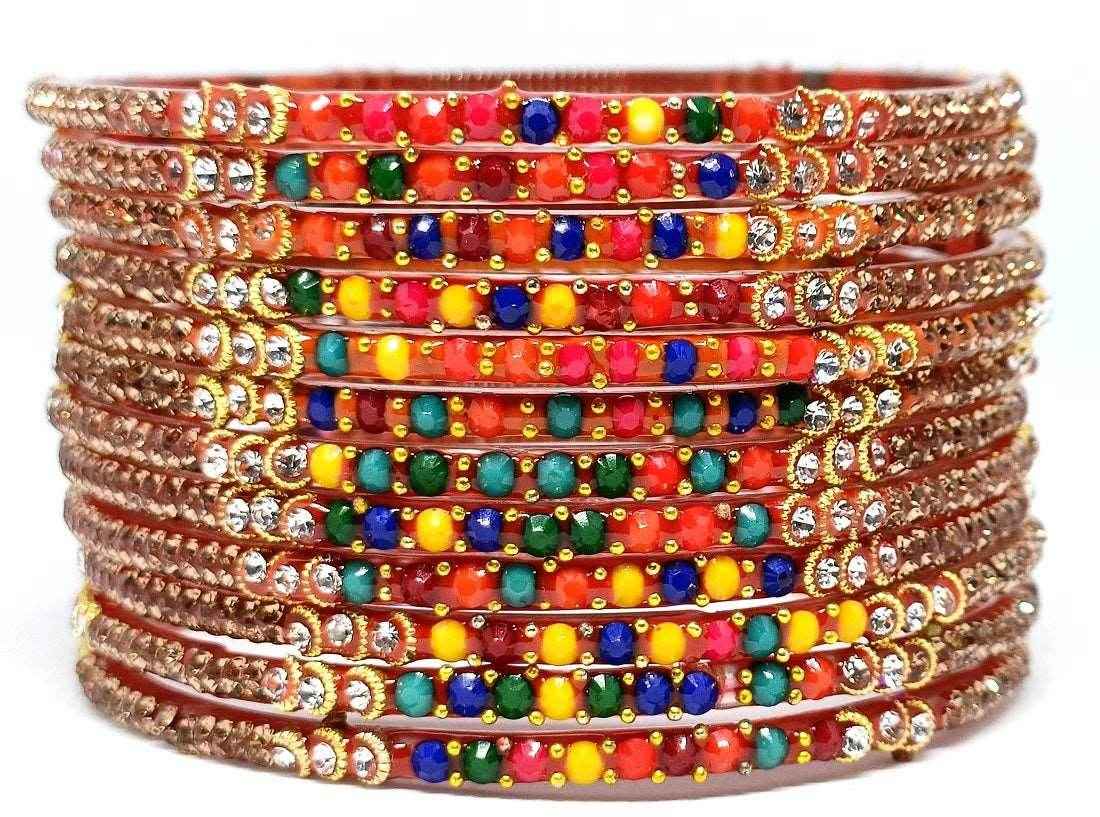 T4 Jewels (Large Size) Red & MultiColor Glass Bangles (Pack Of 12)-ARCL Large Size Bangles T4 Jewels