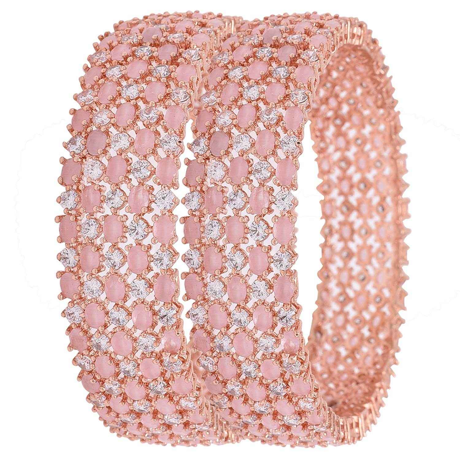 Partywear Pink Designer Beautiful American Diamond Bangles For Women & Girls (Set Of 2) AD Bangles T4 Jewels