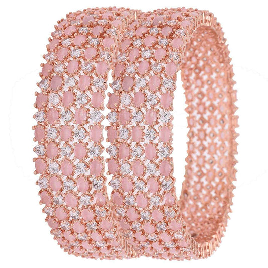 Partywear Pink Designer Beautiful American Diamond Bangles For Women & Girls (Set Of 2) AD Bangles T4 Jewels