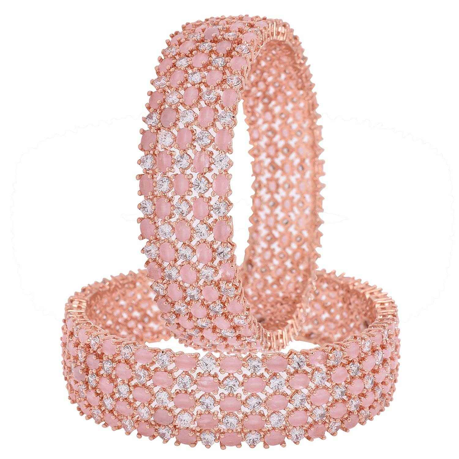Partywear Pink Designer Beautiful American Diamond Bangles For Women & Girls (Set Of 2) AD Bangles T4 Jewels