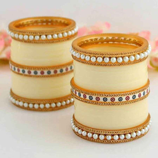 T4 Jewels Golden Color Bridal Chuda With White Kada & Patti-Availbale In All Sizes (CH15Z) Bridal Chuda T4 Jewels