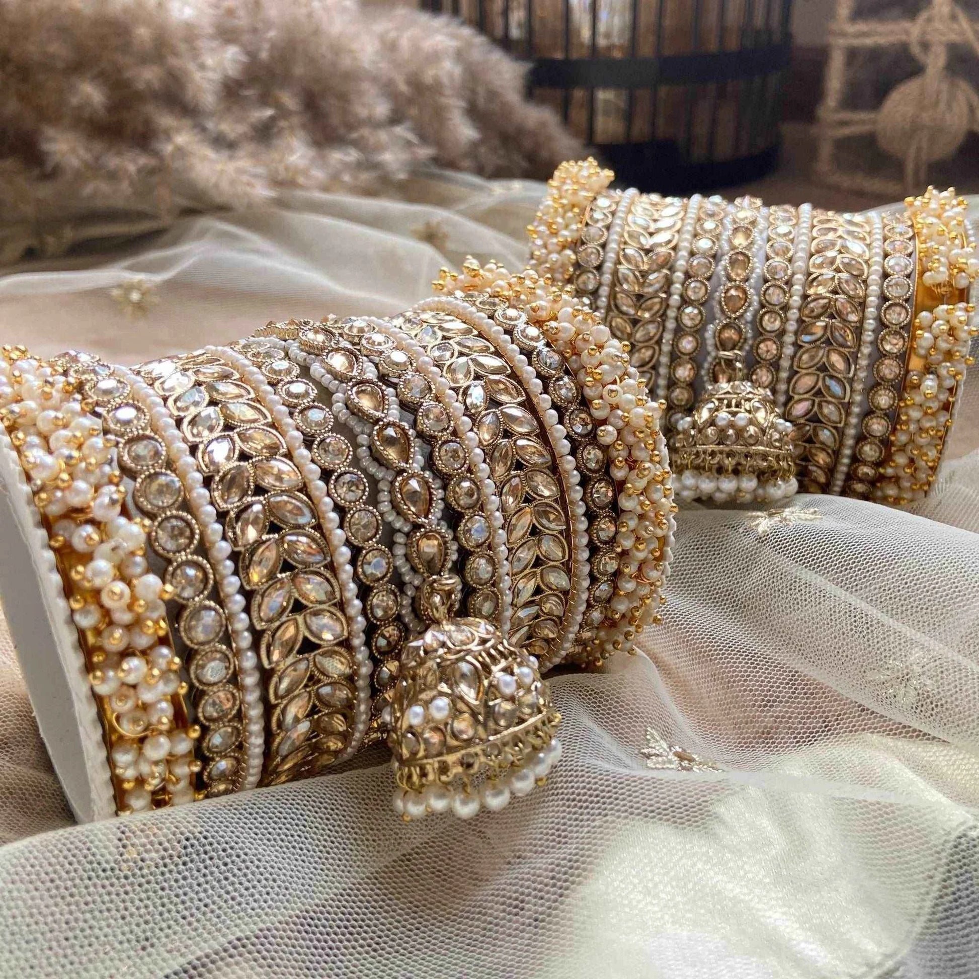KAREENA Silver Color Pearl & Kundan Bangle Set Bangle Sets T4 Jewels