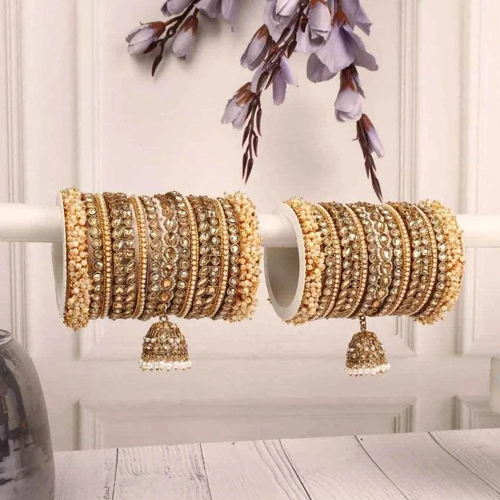 KAREENA Silver Color Pearl & Kundan Bangle Set Bangle Sets T4 Jewels