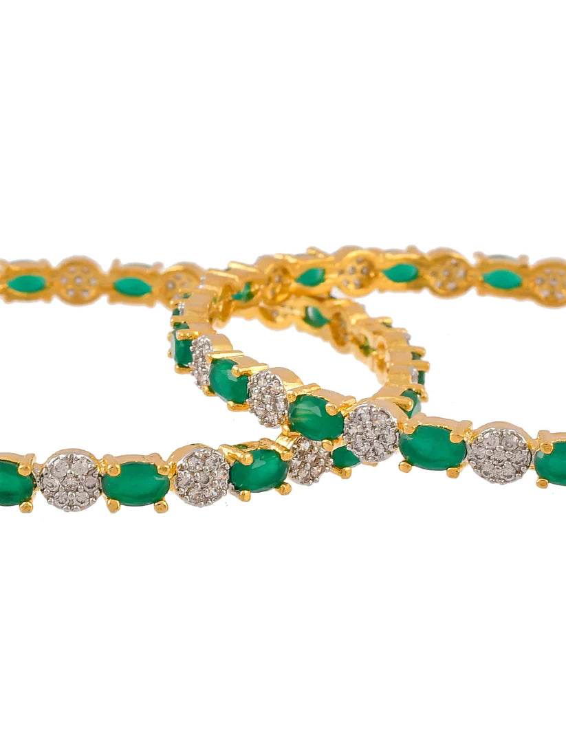 Set of 2 Emerald Green AD Handcrafted Classic Bangles (AD-0015) AD Bangles T4 Jewels