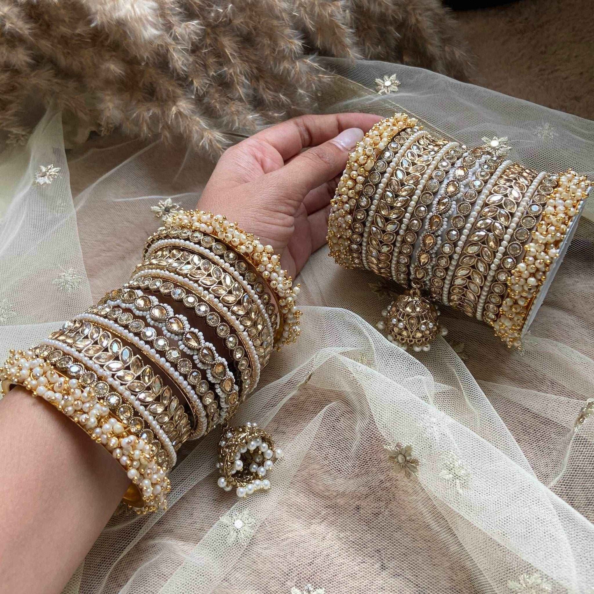 KAREENA Silver Color Pearl & Kundan Bangle Set Bangle Sets T4 Jewels