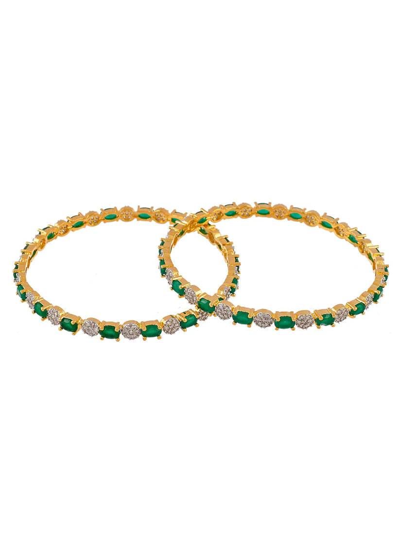 Set of 2 Emerald Green AD Handcrafted Classic Bangles (AD-0015) AD Bangles T4 Jewels