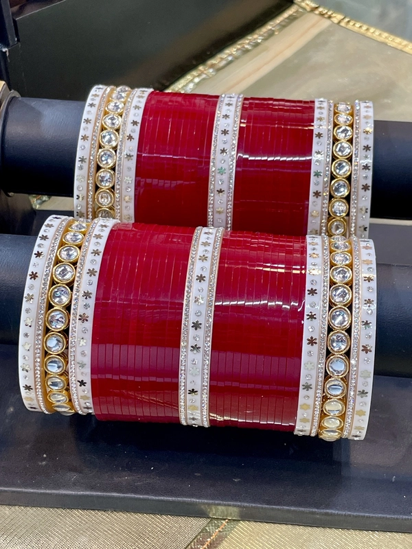 T4 jewels Classic Maroon & White Star Bridal Chuda - 15HA