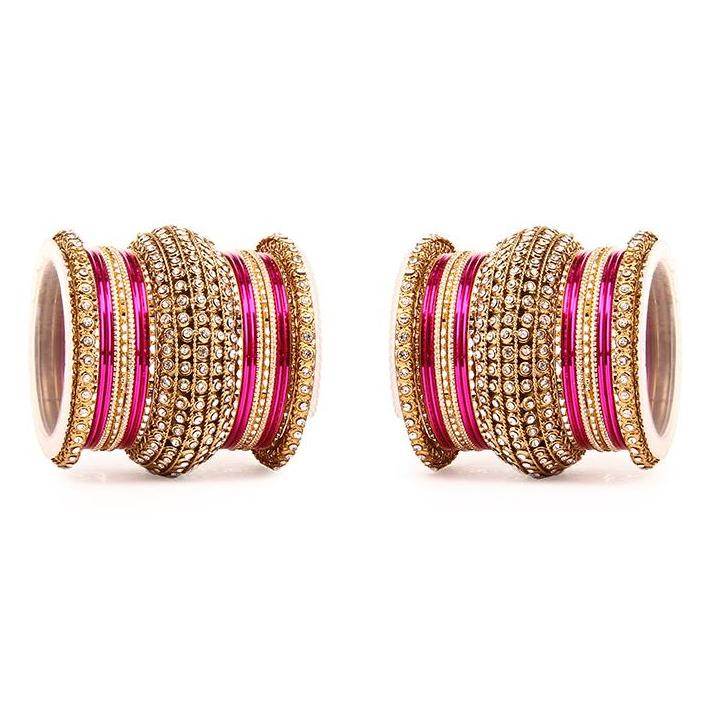 Set of 2 Colored Chakri Shining Bangle Set Pink All Bangle Sets T4 Jewels