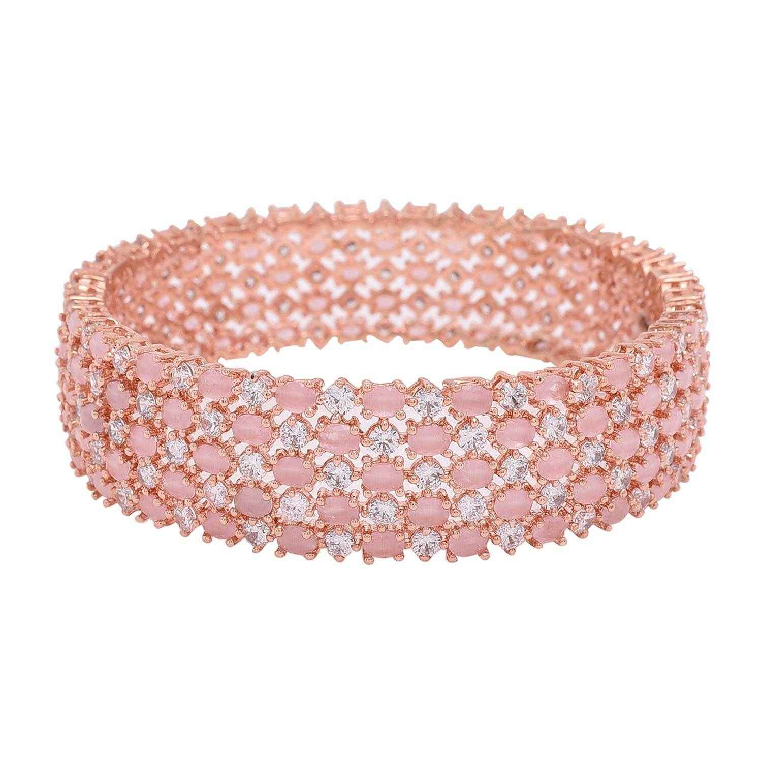 Partywear Pink Designer Beautiful American Diamond Bangles For Women & Girls (Set Of 2) AD Bangles T4 Jewels