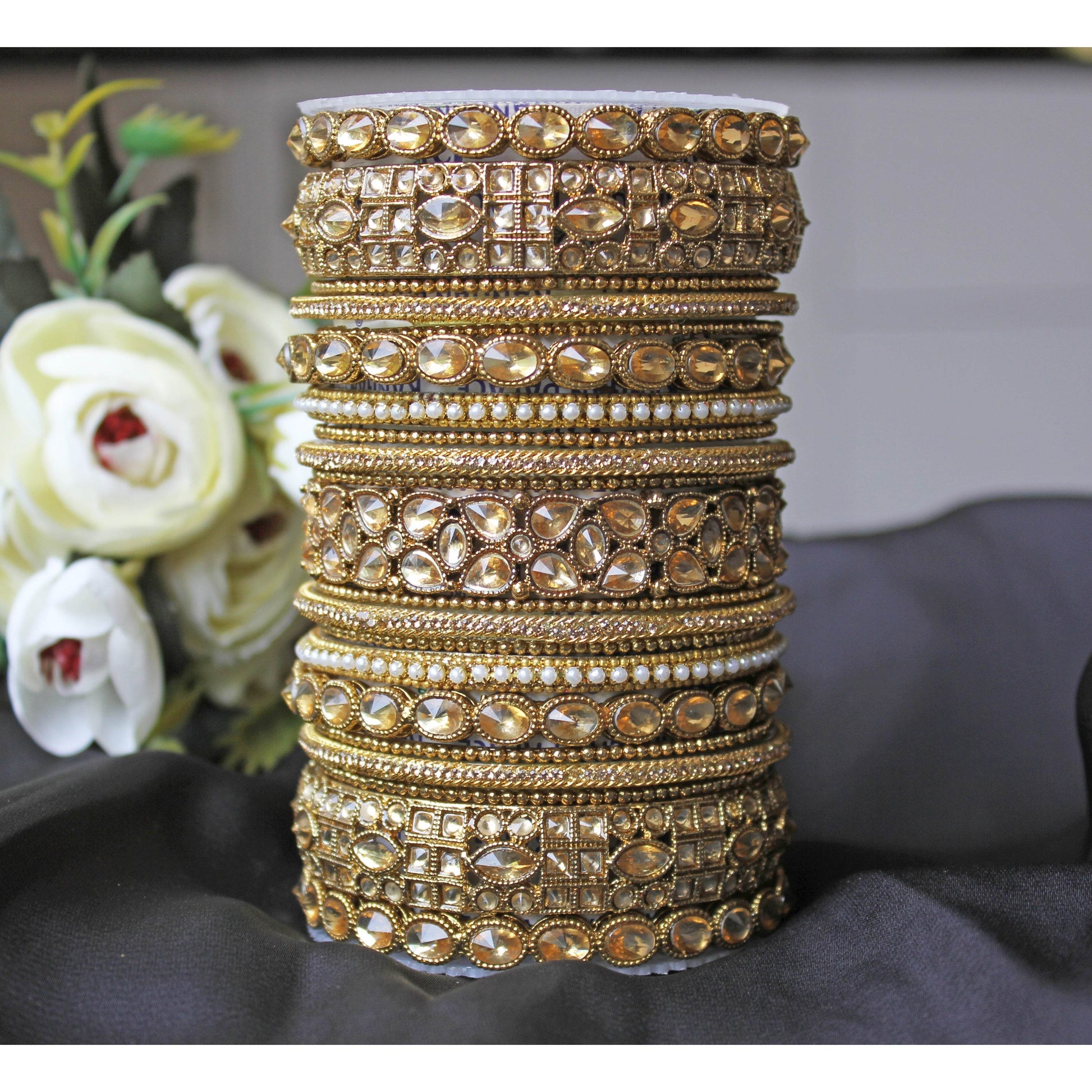 Traditional Mirror Bangle Set with Jhumki by T4 Jewels Golden All Bangle Sets T4 Jewels