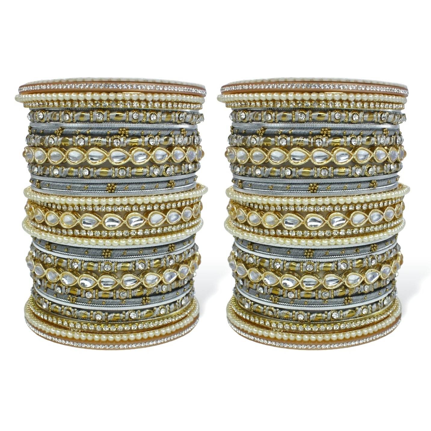 Bridal Bangle Set with Kundan Kangan by T4 Jewels Grey All Bangle Sets T4 Jewels