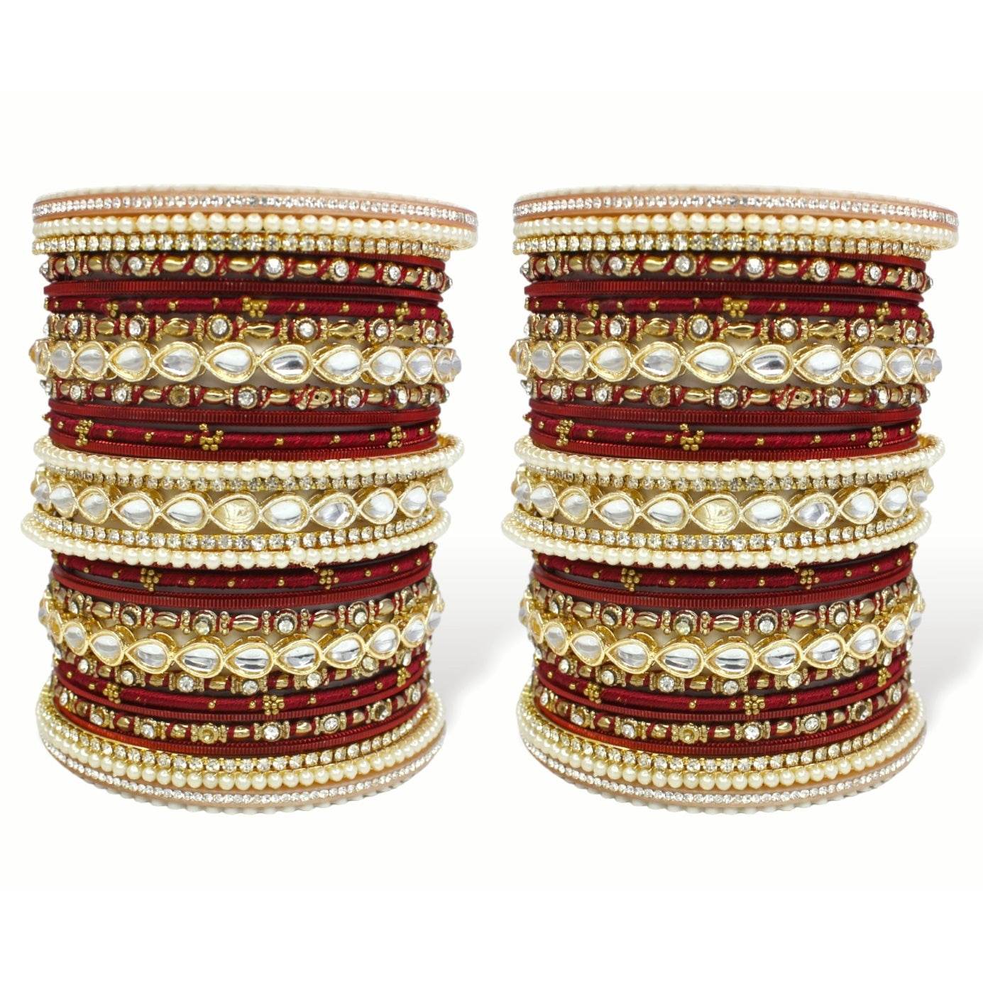 Bridal Bangle Set with Kundan Kangan by T4 Jewels Maroon All Bangle Sets T4 Jewels