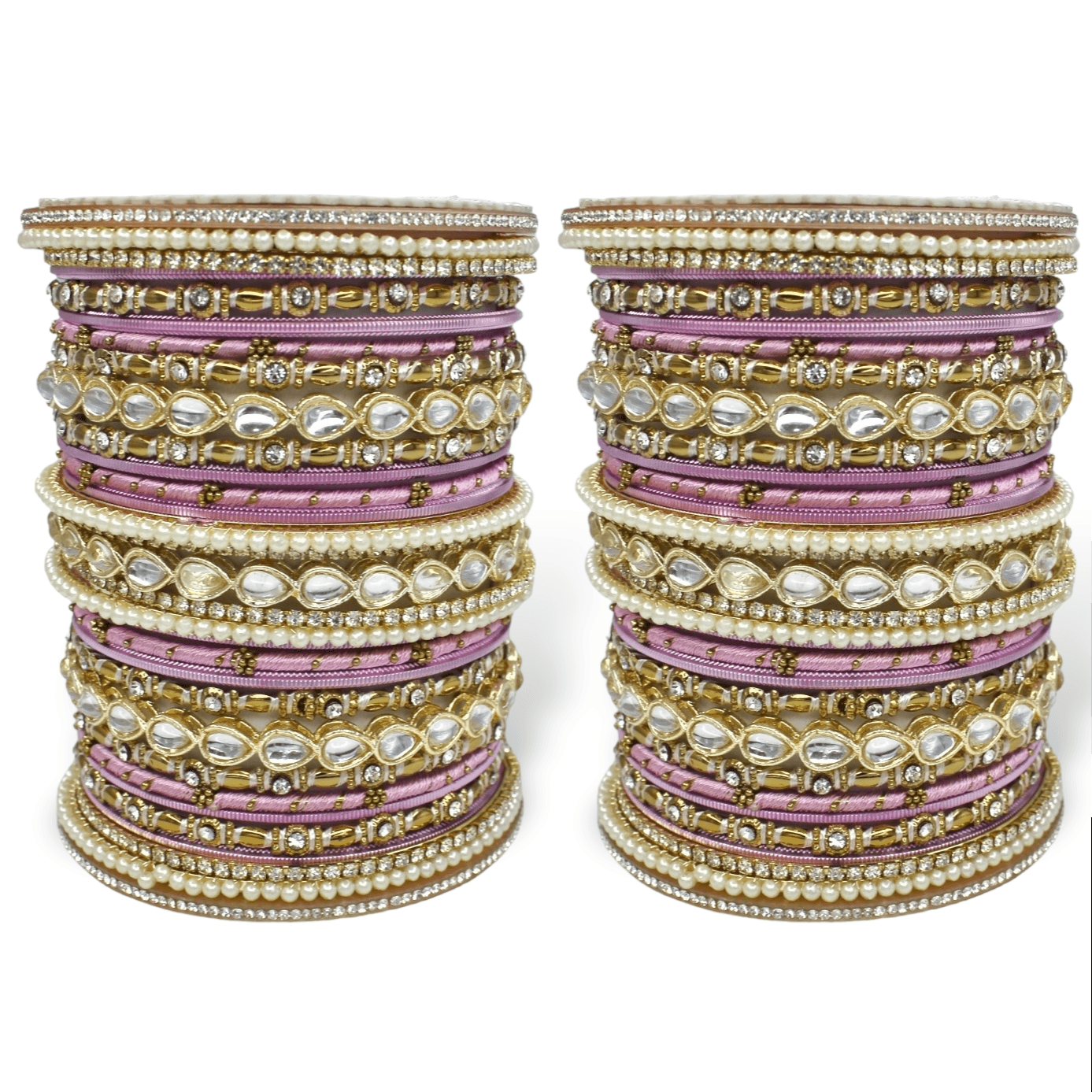 Bridal Bangle Set with Kundan Kangan by T4 Jewels Pink All Bangle Sets T4 Jewels