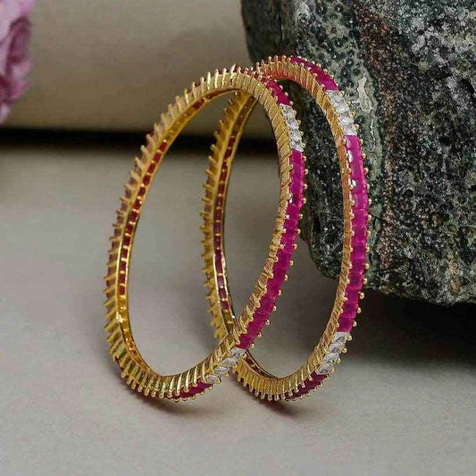 Set of 2 Faux Ruby American Diamond Bangles For Women(AD-0016) AD Bangles T4 Jewels