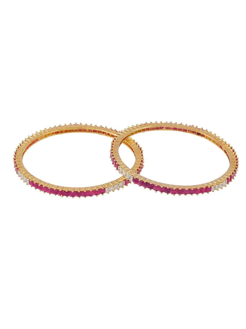 Set of 2 Faux Ruby American Diamond Bangles For Women(AD-0016) AD Bangles T4 Jewels
