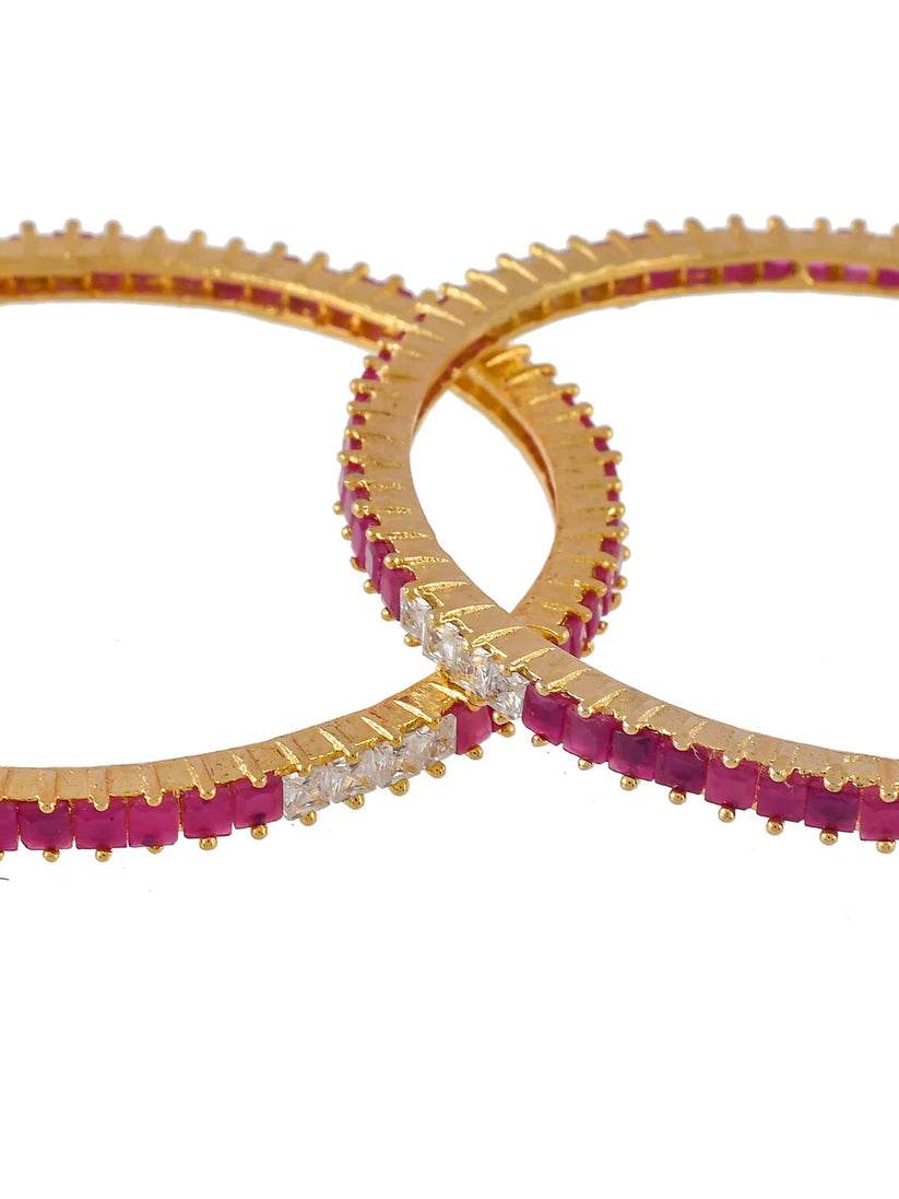 Set of 2 Faux Ruby American Diamond Bangles For Women(AD-0016) AD Bangles T4 Jewels