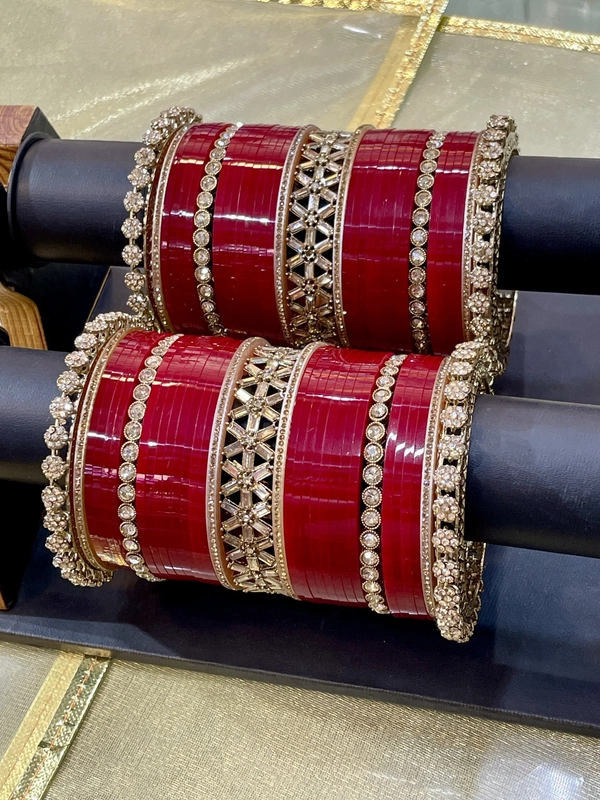 T4 Jewels Premium Designer Bridal Chooda with Intricate Stone Work and Maroon Bangles - 16HA